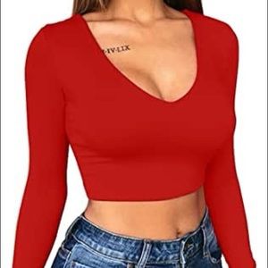 Red V-Neck Long Sleeve